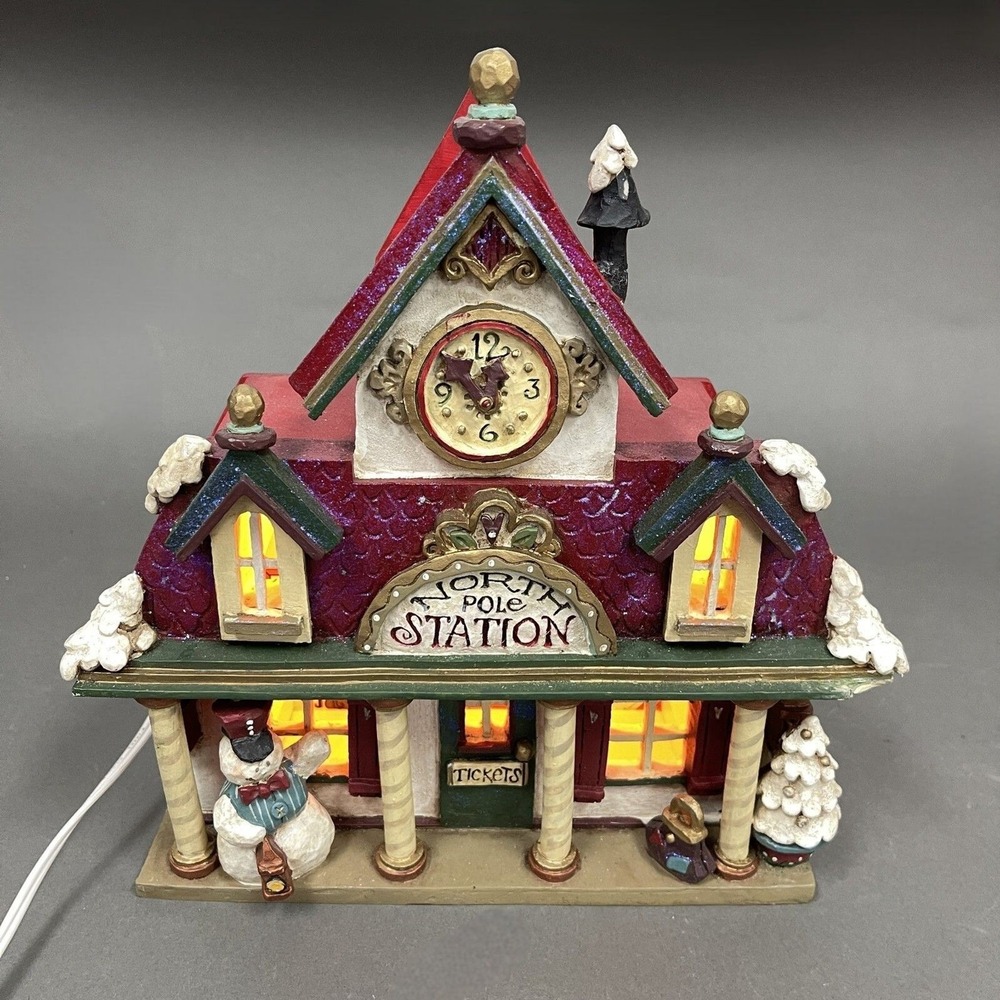 Kurt S. Adler Snowtown Train Station Lighted with Light and Cord & Original Box